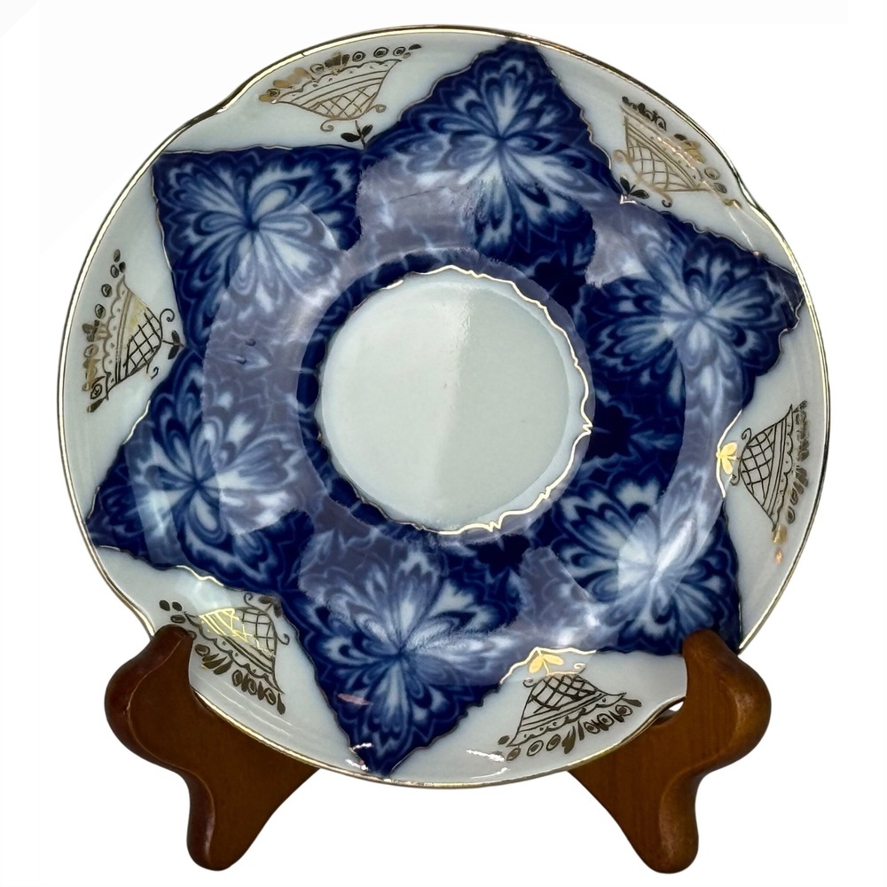 Vtg Black Cockerel Lomonosov SAUCER ONLY Russian Imperial Blue Gilt Accent 5.75" - Picture 4 of 8